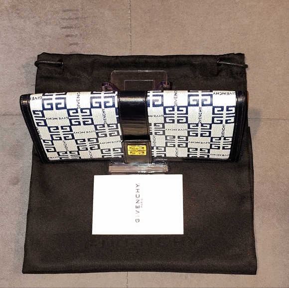 GIVENCHY NAVY BLUE LEATHER & WHITE PVC BI-FOLD SECRETARY LONG WALLET & DUSTBAG - Picture 6 of 15